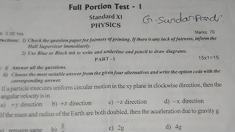 11th std Physics Half yearly exam question paper 2022