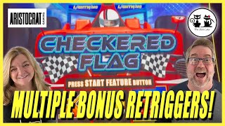 RETRIGGERS AFTER RETRIGGERS ON CHECKERED FLAG SLOT MACHINE! WINNING ON LIGHTNING DOLLAR LINK!!