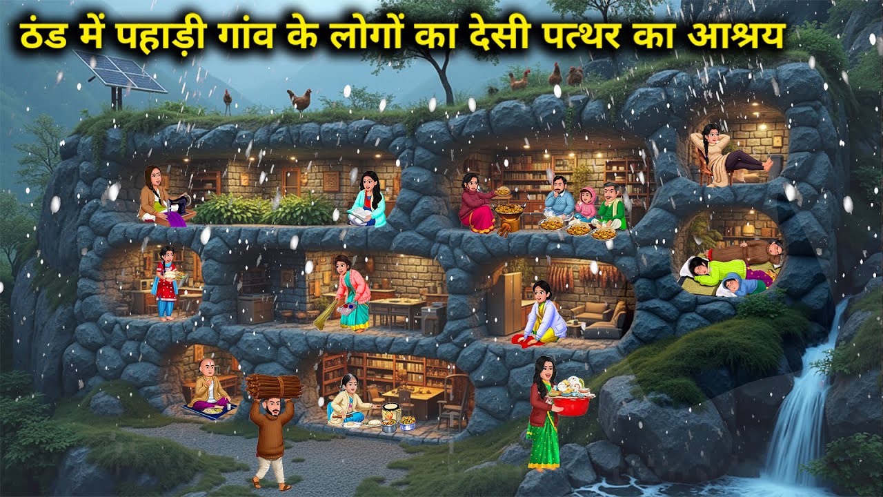 ठंड में पहाड़ी गांव के लोगों का देसी पत्थर का आश्रय | Stone Shelters Of A Hill Village In Winter | 