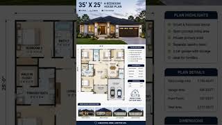 35x25 4Bedroom house plan#HouseDesign #TinyHome #HomeDecor #FloorPlan #3DVisualization