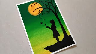 Easy Poster Colour Painting Tutorial for Beginners/ Easy Green Moonlight  Poster colour Painting