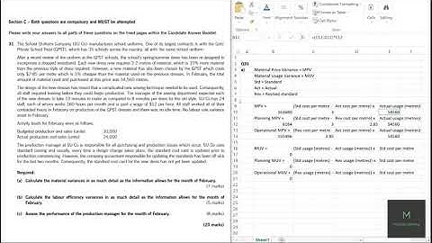 ACCA (F5) Performance Management, June 2017 Past Paper, Q31 (SU Co), Planning/Operational Variances