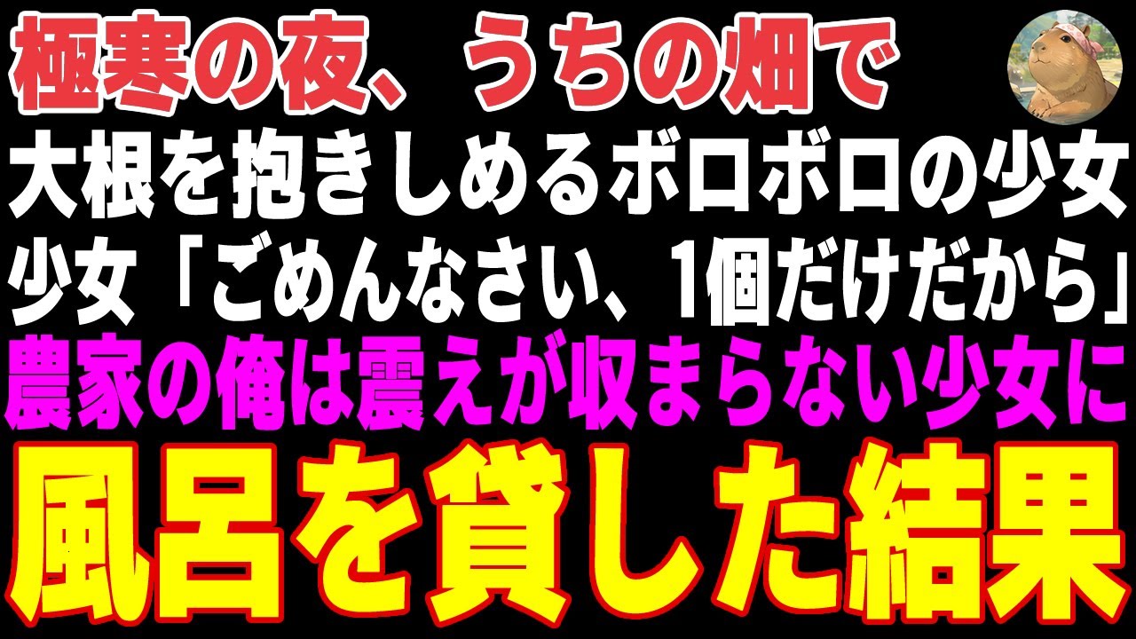 【感動する話】寒い夜、うちの畑で大根を抱きしめるボロボロの少女→農家を営んでいる俺は震えが収まらない少女に、風呂を貸した結果【朗読・スカッと】