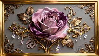 Luxurious 3D Velvety Large Mauve Rose Wall Art | Golden Decorative Frame | Ultra HD Luxury View screenshot 5