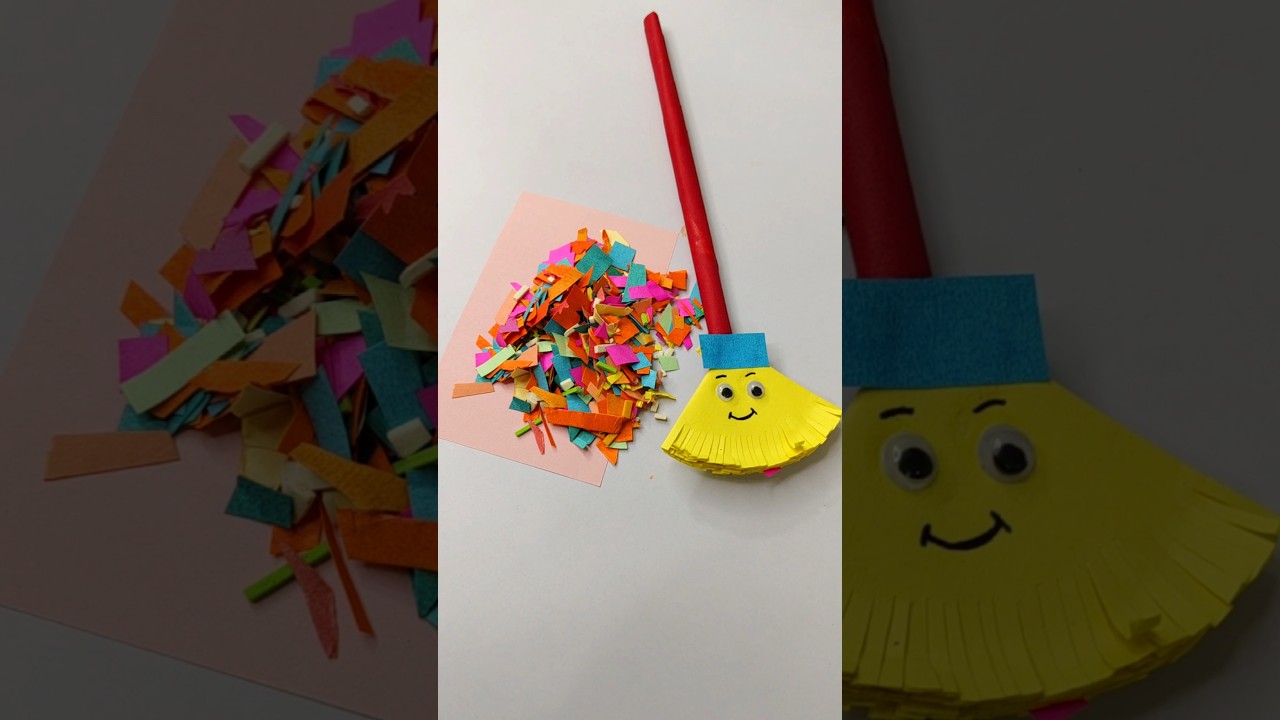 diy mini paper broom 🧹 craft idea for kids|easy and cute craft idea step by step