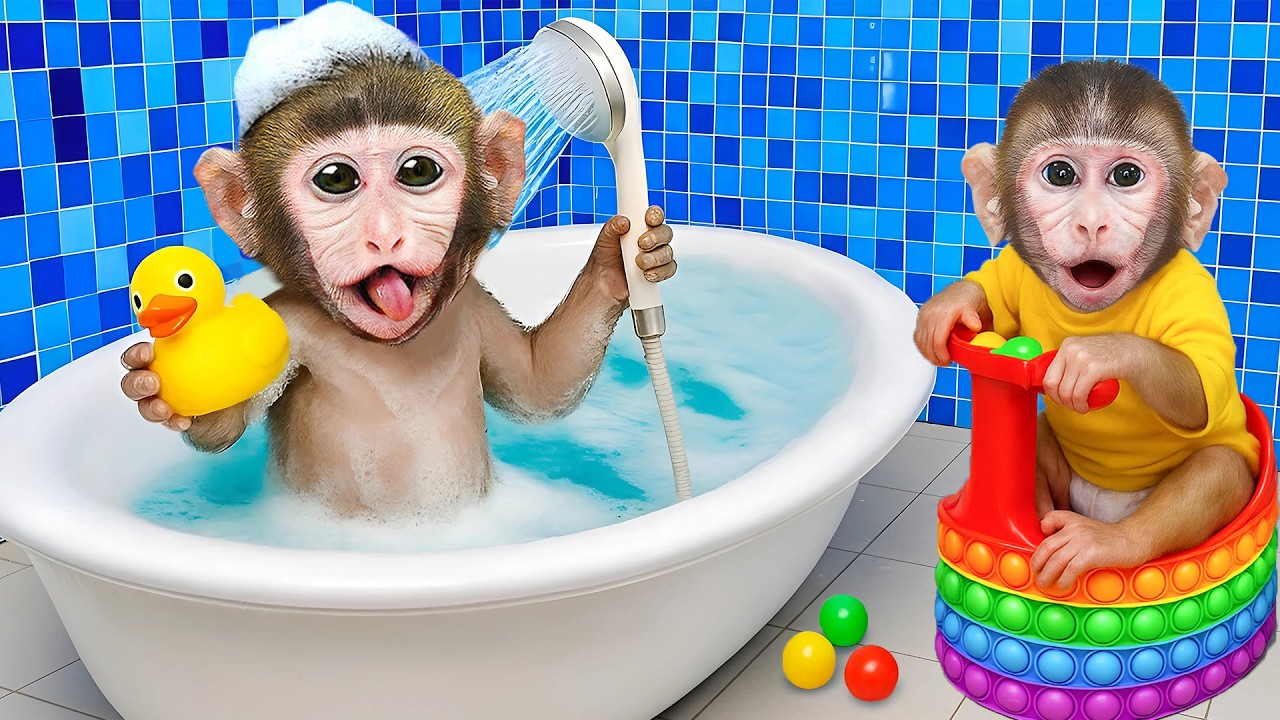 Mono BonBon Baña al Bebé Mono y se Cuidan con Mucho Amor 🛁🐒💖 | MoMo Aventuras Esp