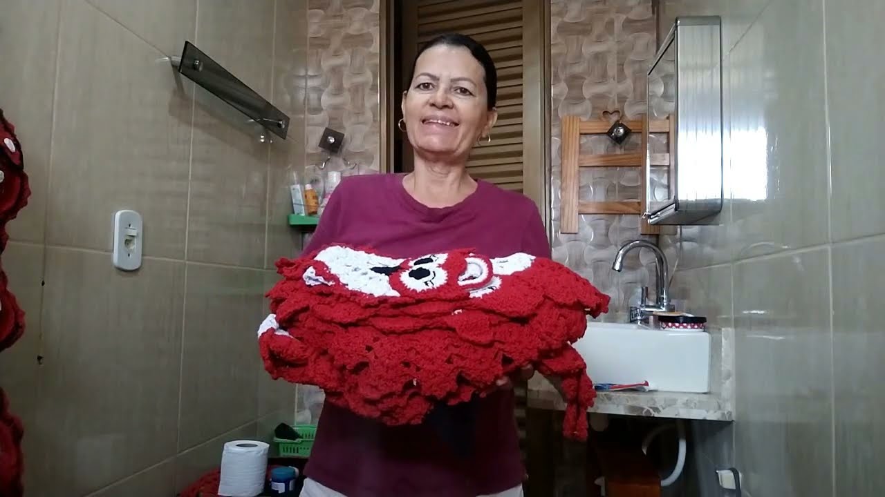 Faxina pesada no Banheiro coloquei um lindo Jogo de Banheiro Coruja🦉vermelho de crochê