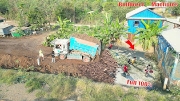 Complete Perfectly Landfill Using KOMATSU D20p Dozer puching soil with 5Ton Dump Truck Unload