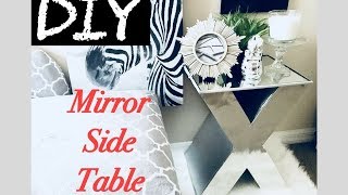 This DIY Mirror Side Table Decor is a Unique Piece That Will add Glam to the Room at No Cost! It is a Mirror Table DIY That is 