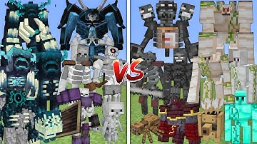 ALL WARDENS & SKELETONS VS ALL WITHER SKELETONS & IRON GOLEMS MOBS BATTLE IN MINECRAFT