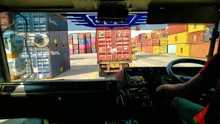 POV truck driving🇮🇩 nissan diesel cwb520 || shipping containers to the port.volvo fh16 trucks.