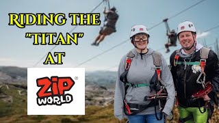 Riding the 'Titan' at Zipworld Llechwedd Slate Caverns. Blaenau Ffestiniog