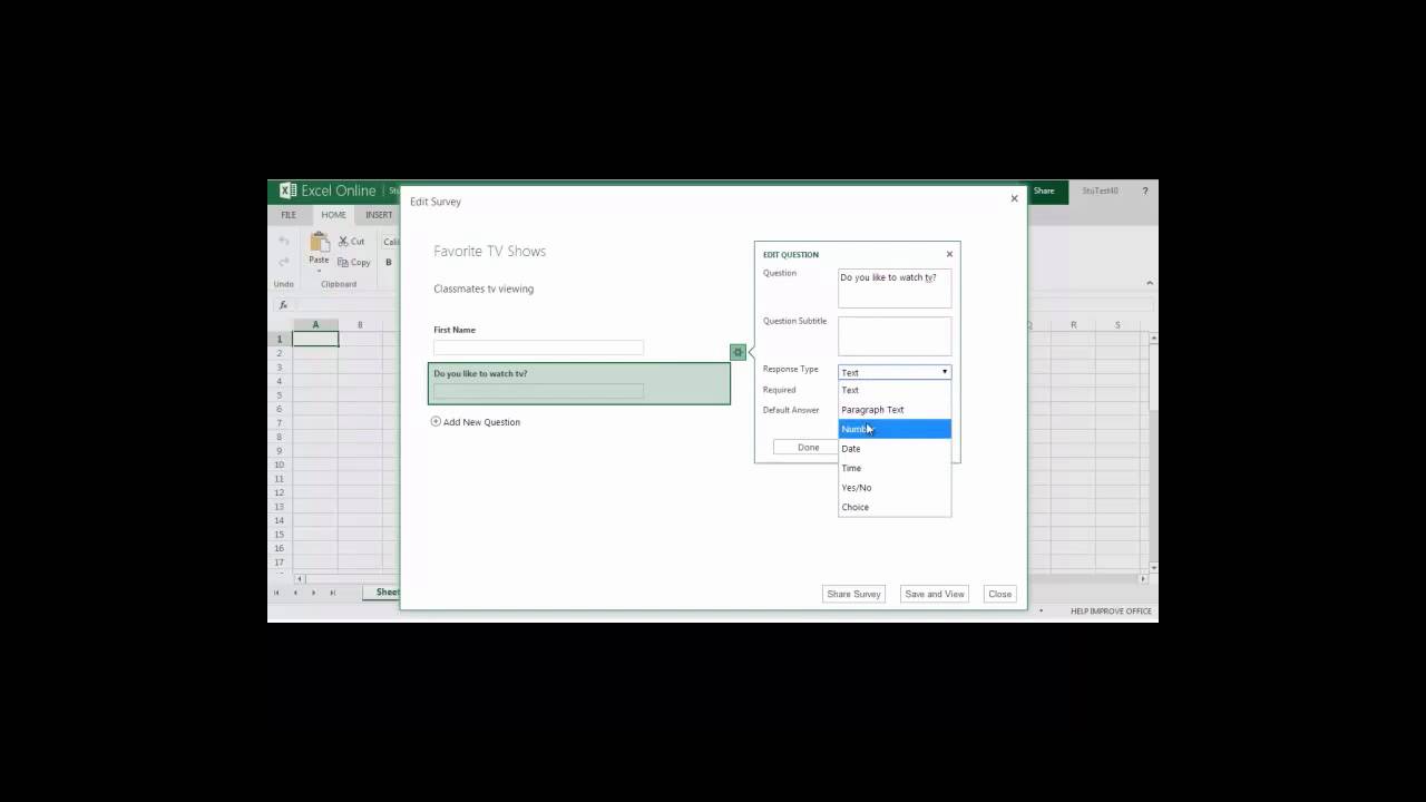 Office 365 Onedrive Creating An Excel Survey - 