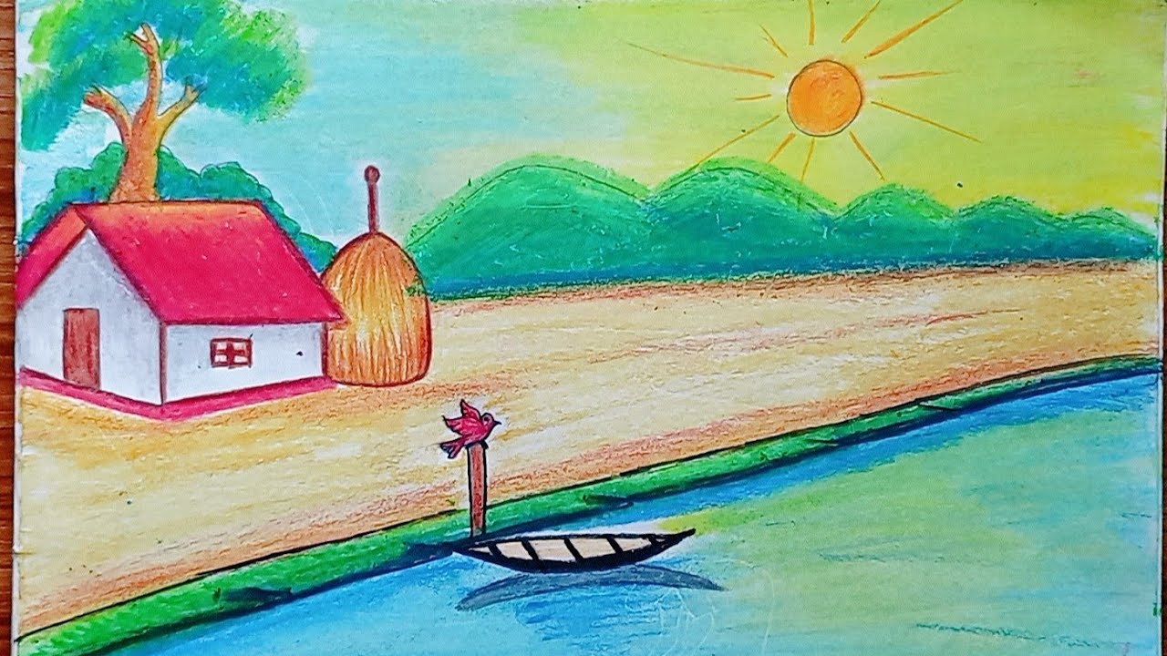 Easy and simple village scenery drawing for beginners | How to draw ...