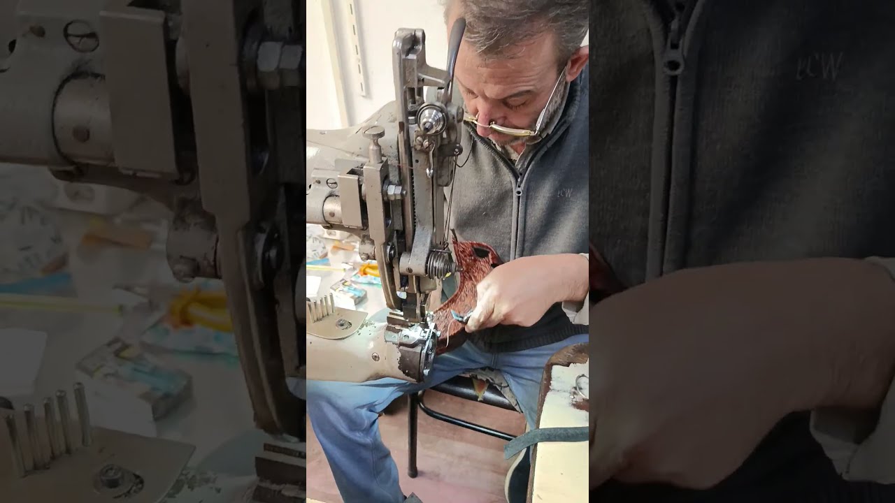 Brown Patent Leather Stitching — Final Precision Pass at the Saddle Machine | Handmade in Istanbul