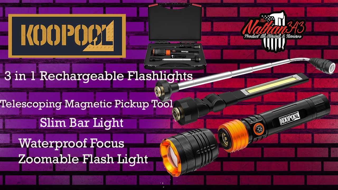 KOOPOOL 3 in 1 Rechargeable Flashlights Telescoping Magnetic
