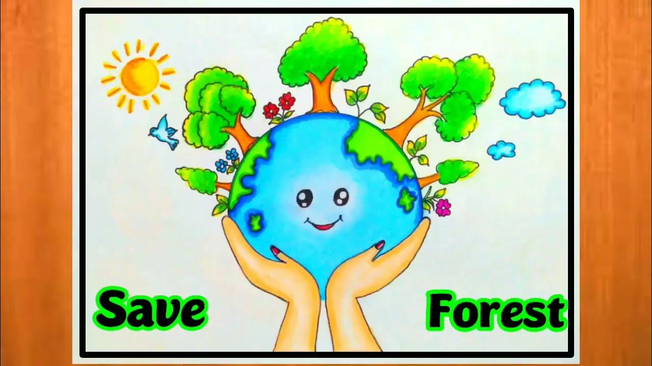 How to draw save forests poster easy steps world forest day drawing