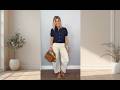 Navy Blue Frilled Shirt + Cream Wide Jeans vs Navy Linen Wide Pants — Which Is Yours? #fashiontrends