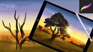 Tree In Sunset painting [Procreate Art] (Timelapse video)