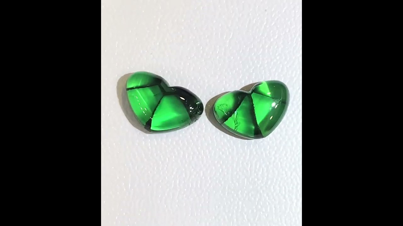 Trapiche Emerald Heart Shaped Pair with cat’s eye