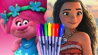 Disney Princess of Pacific MOANA | Dreamworks TROLLS | Shopkins Coloring Book Page Fun Art for kids