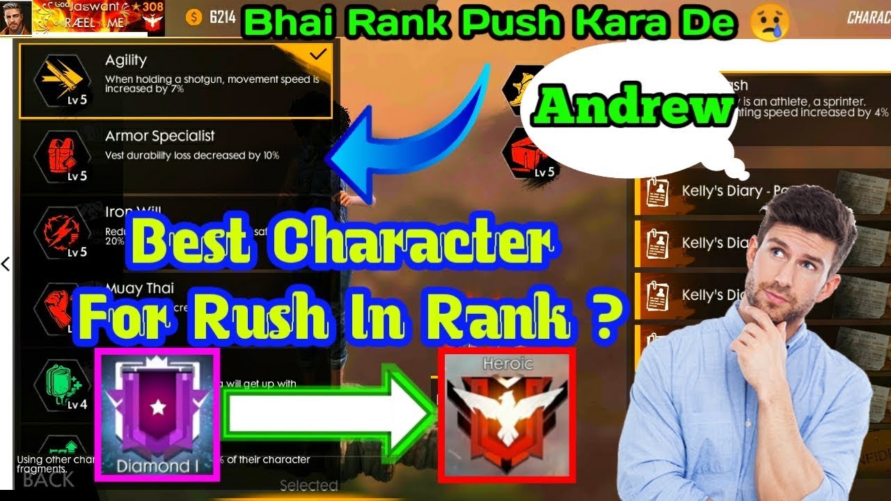 Free Fire Best Character Ability For Rush In Rank Best Character Ability Combination Free Fire