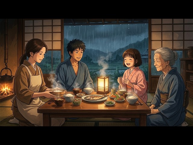 Rainy Evening in the Japanese Countryside | Cozy Family Dinner & Cooking ASMR Ghibli Inspired