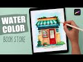 Drawing a bookstore   procreate watercolor tutorial