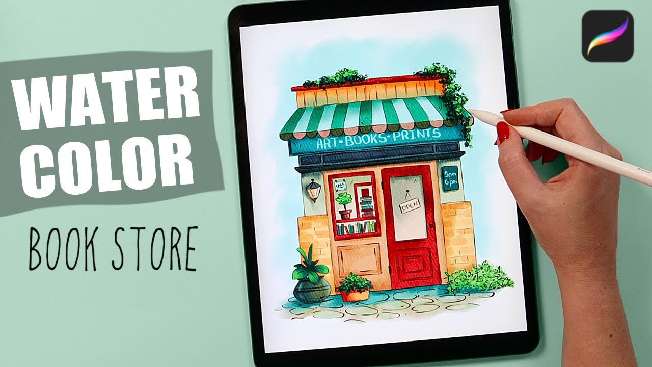 Drawing a BookStore - Procreate Watercolor Tutorial 
