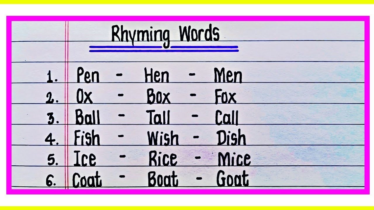 30 Rhyming Words | Rhyming words In English | Rhyming words list ...