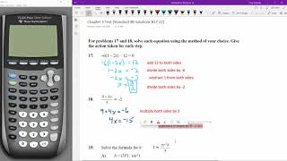 HS Algebra 1 - Chapter 3 Test Solutions (#17-22)