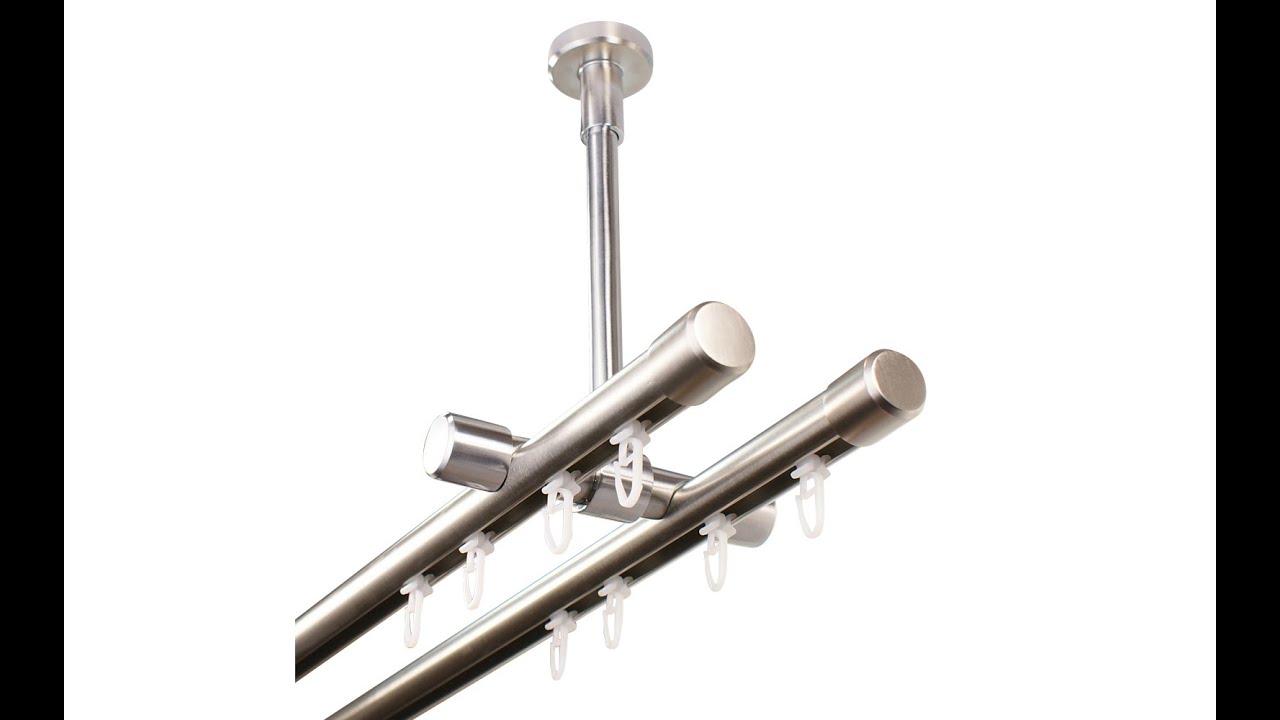 Montagevideo iso-design Gardinenstange 2-läufig mit Innenlauf zur Deckenmontage in Farbe Edelstahl