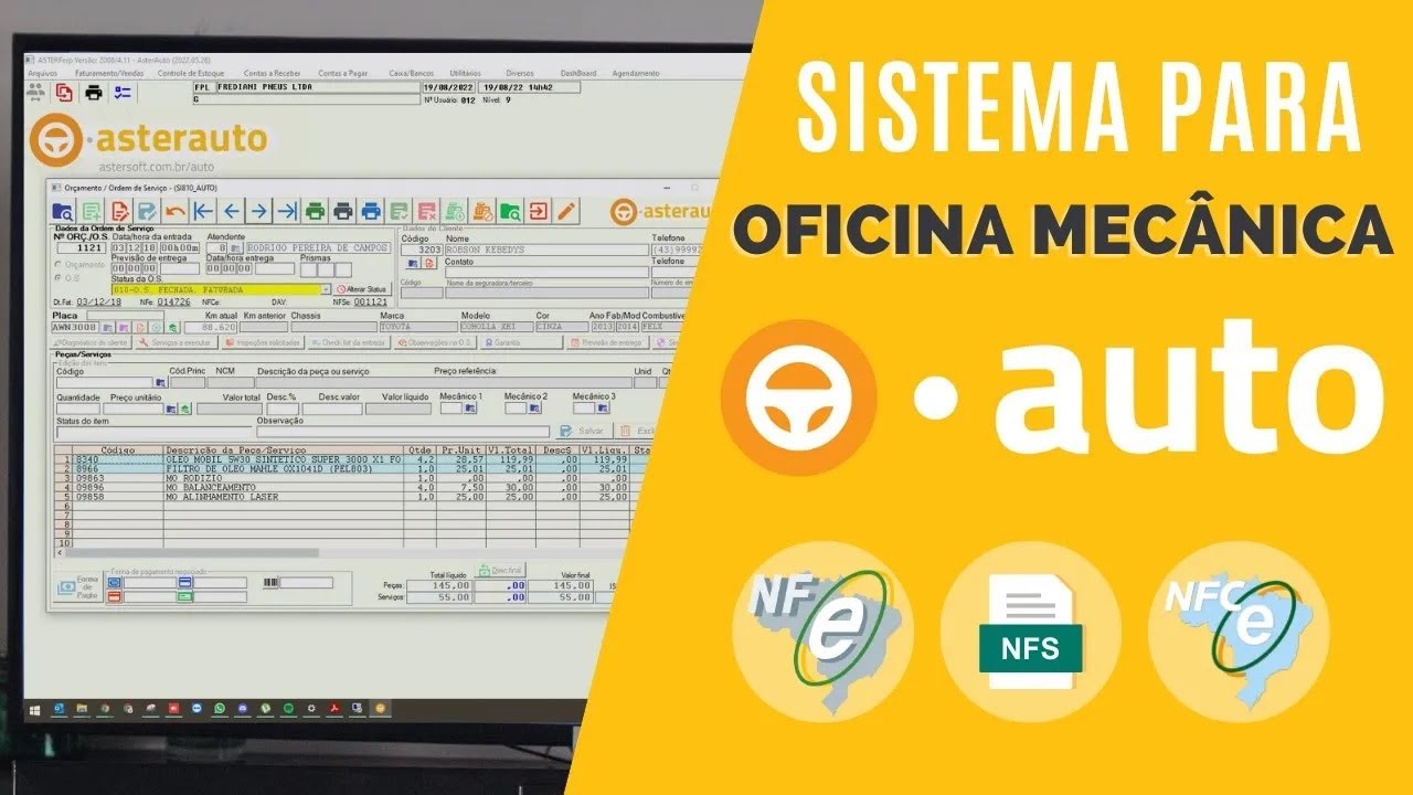AsterAuto -Sistema específico para o ramo de oficinas, mecânicas e auto centers [ NF-e NFC-e NFS-e ]