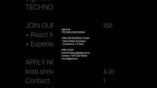 Digimonk TECHNOLOGIES HIRING React Native Developer
