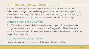 How to Fetch Alphanumeric Records in PostgreSQL Using Numeric Range