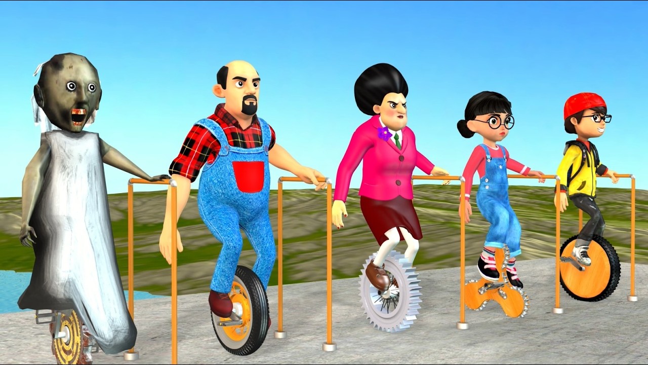 Scary Teacher 3D vs Squid Game Bike Challenge Crossing The Wooden Bridge with Giant Mouth Traps