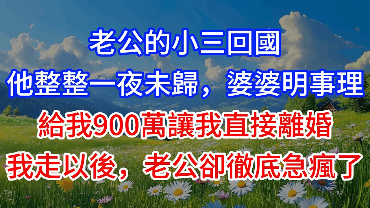 老公的小三回國，他整整一夜未歸，婆婆明事理，給我900萬讓我直接離婚，我走以後，老公卻徹底急瘋了 #為人處世 #生活經驗 #情感故事