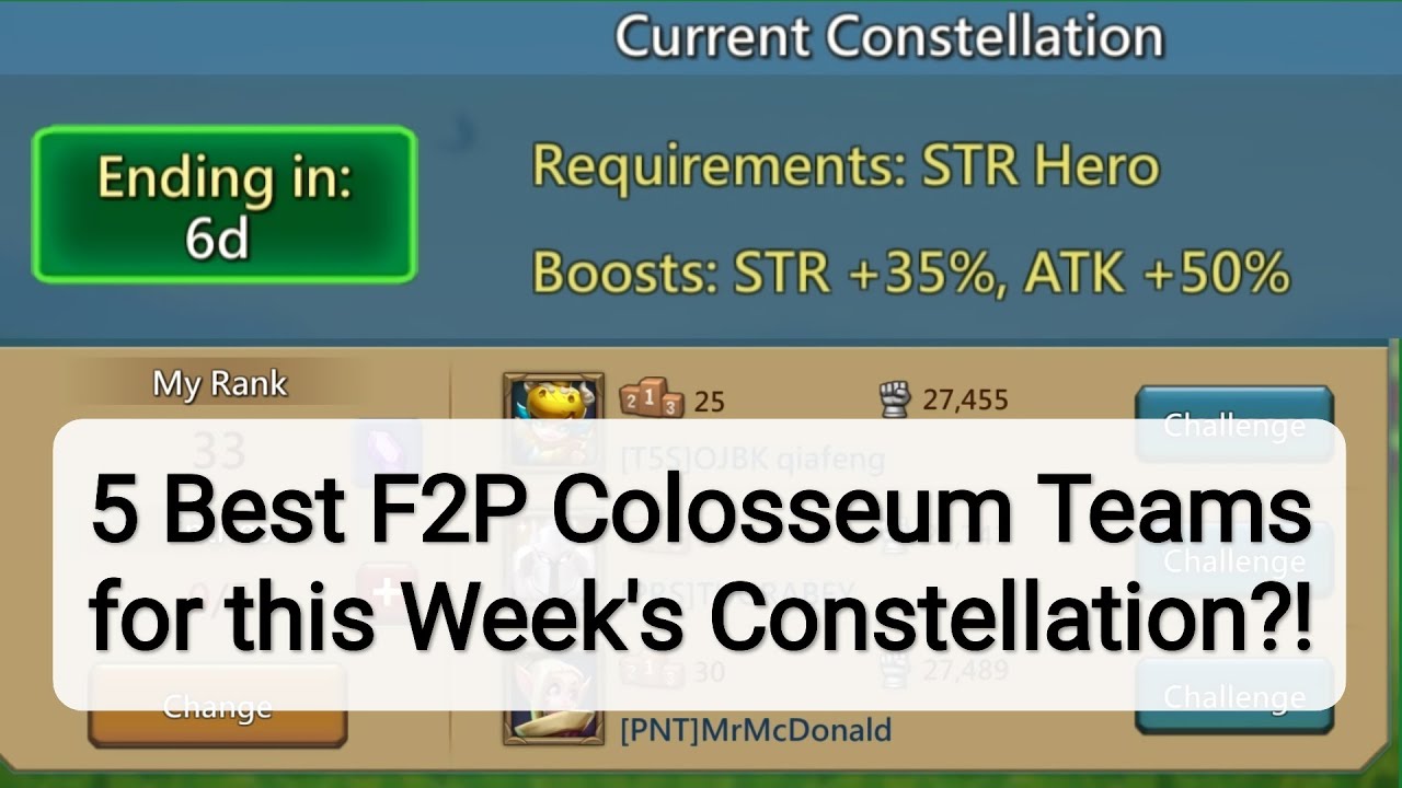 Lords mobile - 5 Best F2P Colosseum Teams for this week?!