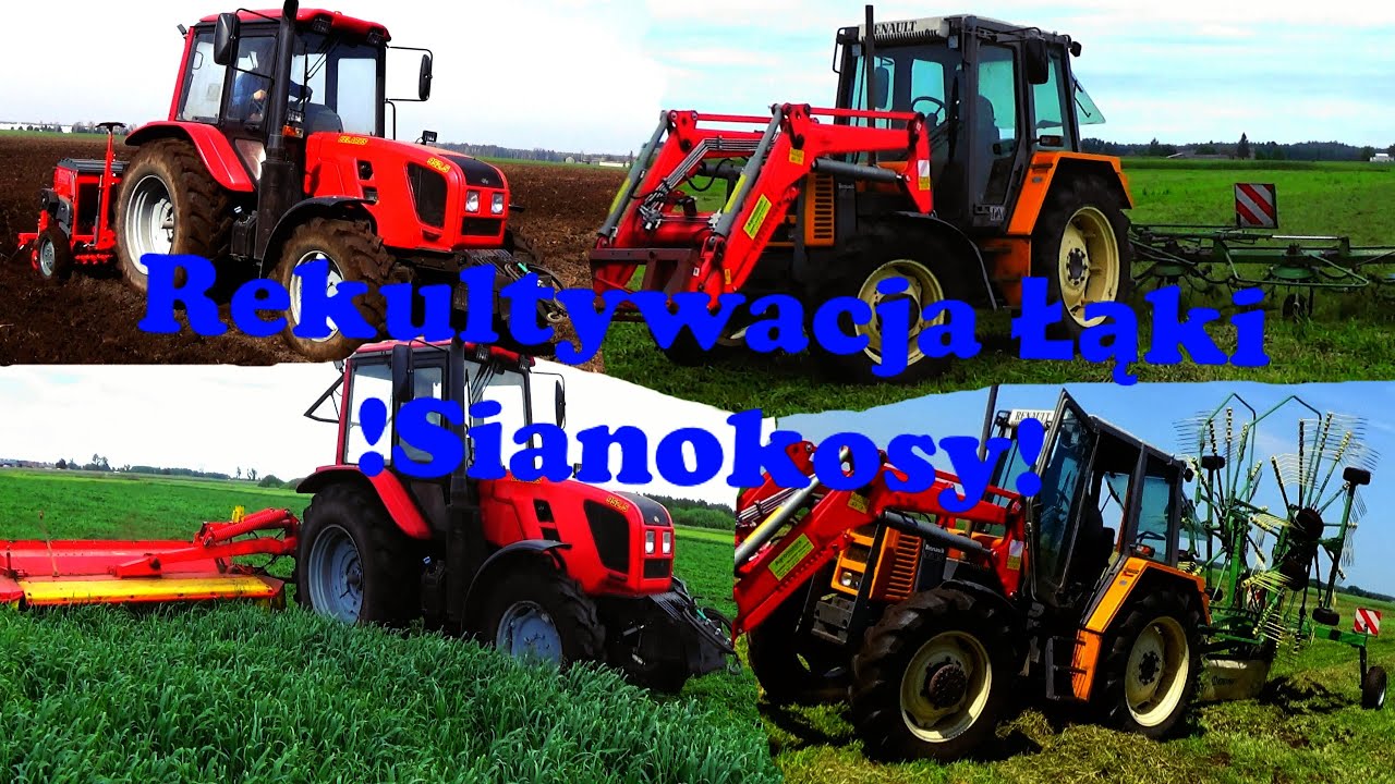 Rekultywacja łąki / Od siewu do Sianokosów / Belarus 952.5 / Renault 95.14 / Krone Swadro 800/26
