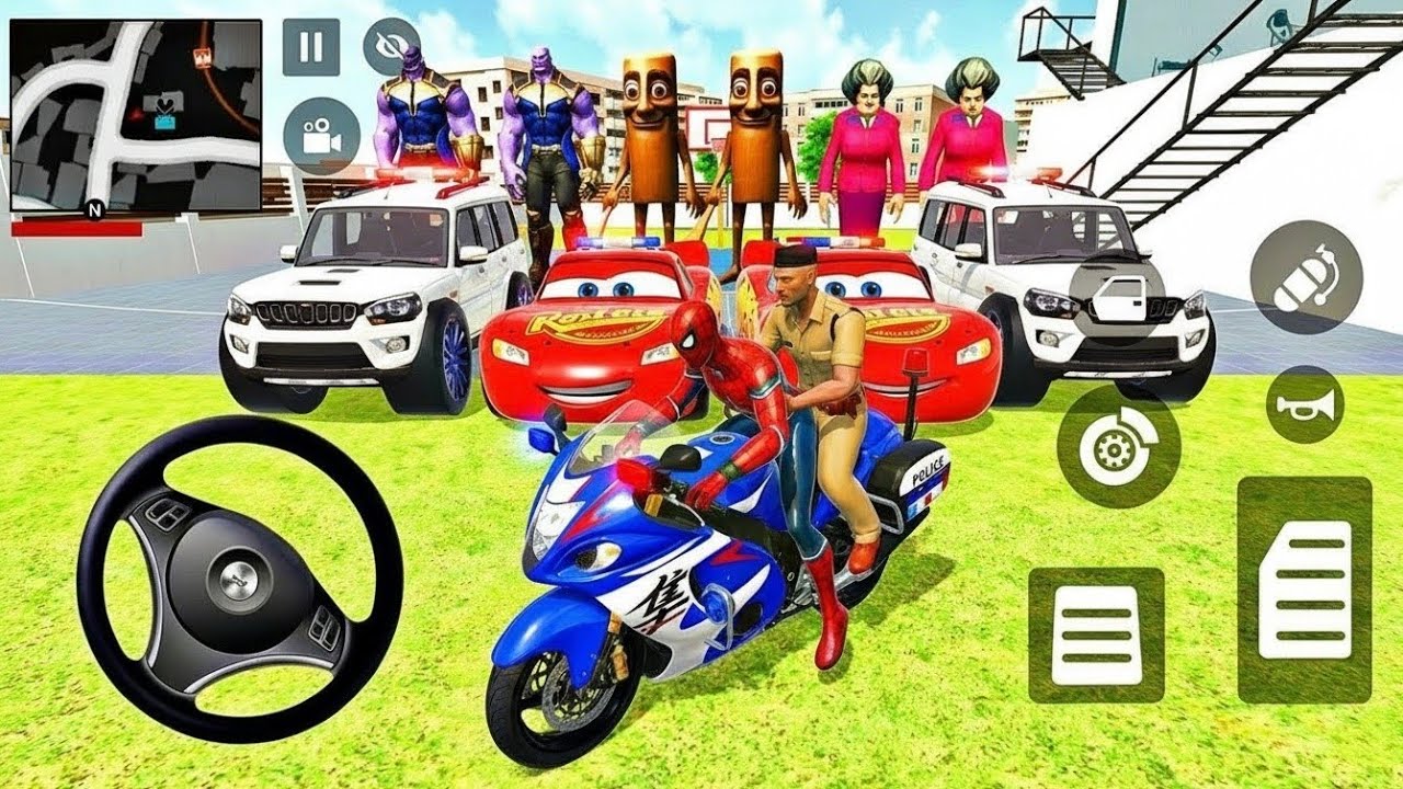 😎 Modified Police Bike & Mc Queen Car 💯 Spiderman Drive 3D Game 🎉Monster Car Showroom 👑Lot's of Bike