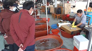 회뜨기달인 Crazy Speed! Seafood Master's Amazing Cutting Skills - Korean street food