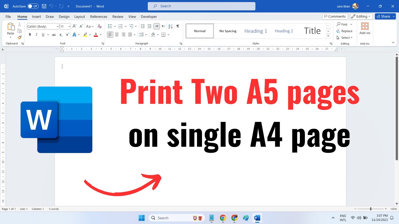 How to print two A5 pages on single A4 page in Word