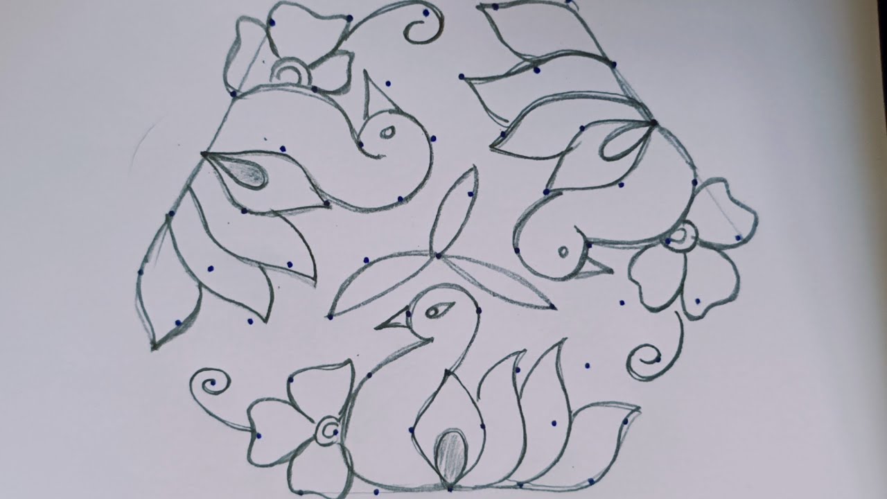 Beautiful peacock design just 9 dots🦚kolam designs with peacock 🦚very easy peacock rangoli 🦚muggulu 