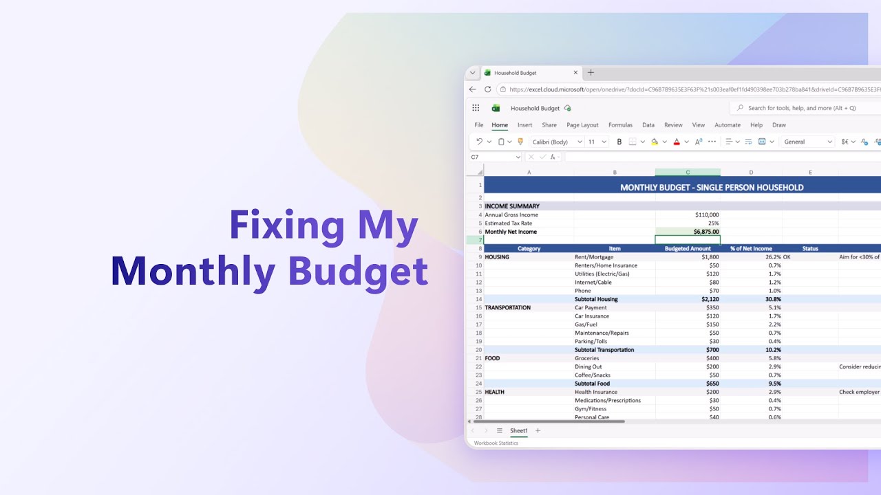 How to Make a Monthly Household Budget Template in Excel | Microsoft 365