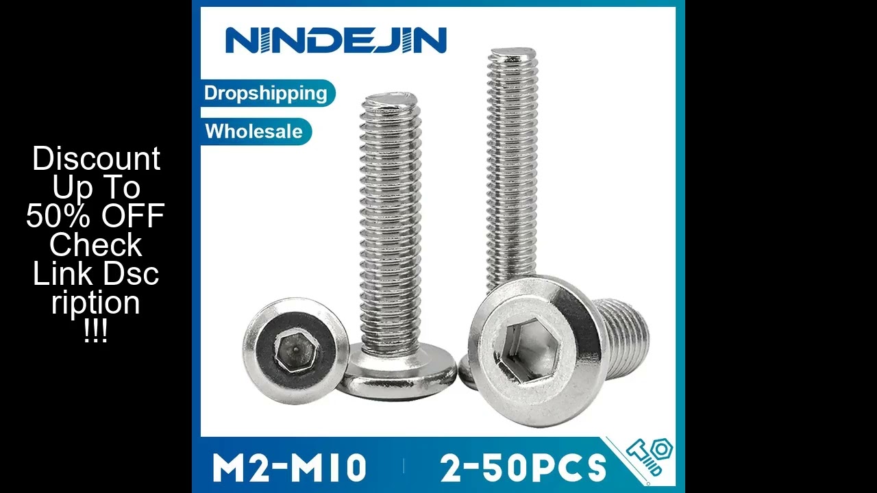 NINDEJIN 2-50pcs Flat Head Hex Socket Furniture Screw Stainless Steel M2 M2.5 M3 M4 M5 M6 M8 M10 Con