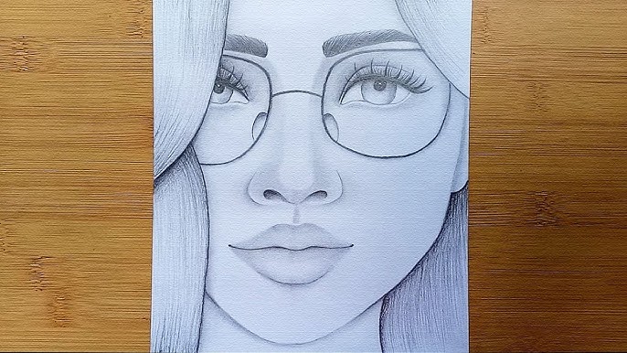 How to draw a girl with glasses easy, A Girl with Selfie Drawing, BTS Cap Girl  Drawing