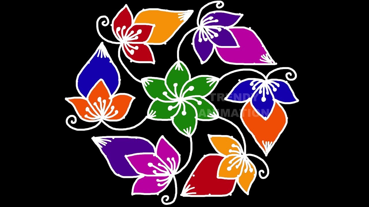 Simple and easy rangoli designs 11*6dots with colors | Rangoli for beginners | Muggulu |