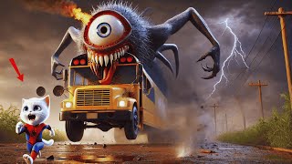 Kitty Spiderman Encountered A Mutant School Bus Monster On His Way To School