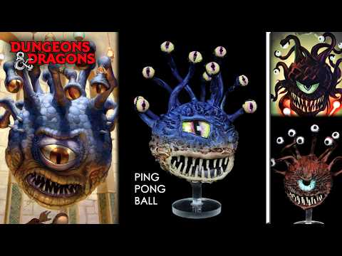 Xanathar ... but as a ping pong ball. And also Felbris. (DIY Beholder miniatures)