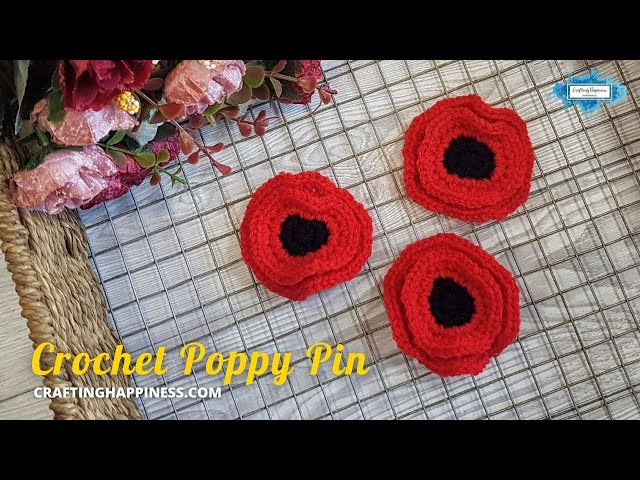 Double Poppy flower pin: Crochet pattern